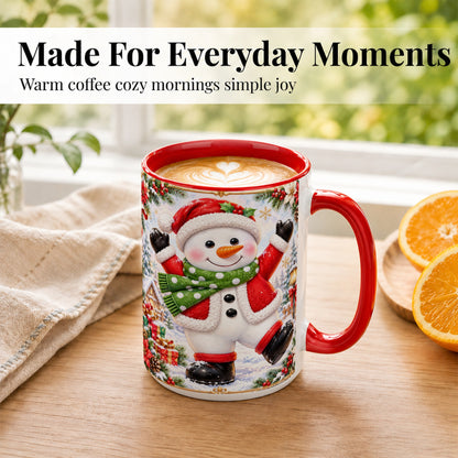 #pl[15oz|Red] Christmas Snowman Coffee Mug, Festive Snowman Mug, Ceramic Cup