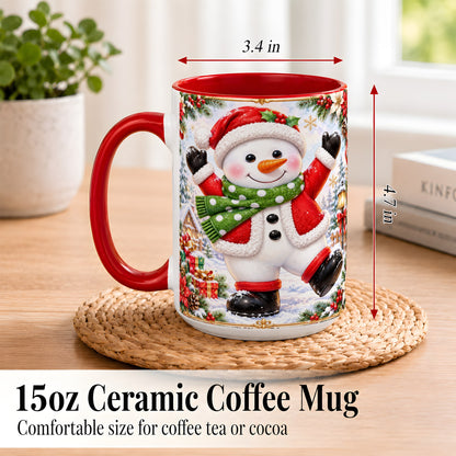 #pl[15oz|Red] Christmas Snowman Coffee Mug, Festive Snowman Mug, Ceramic Cup