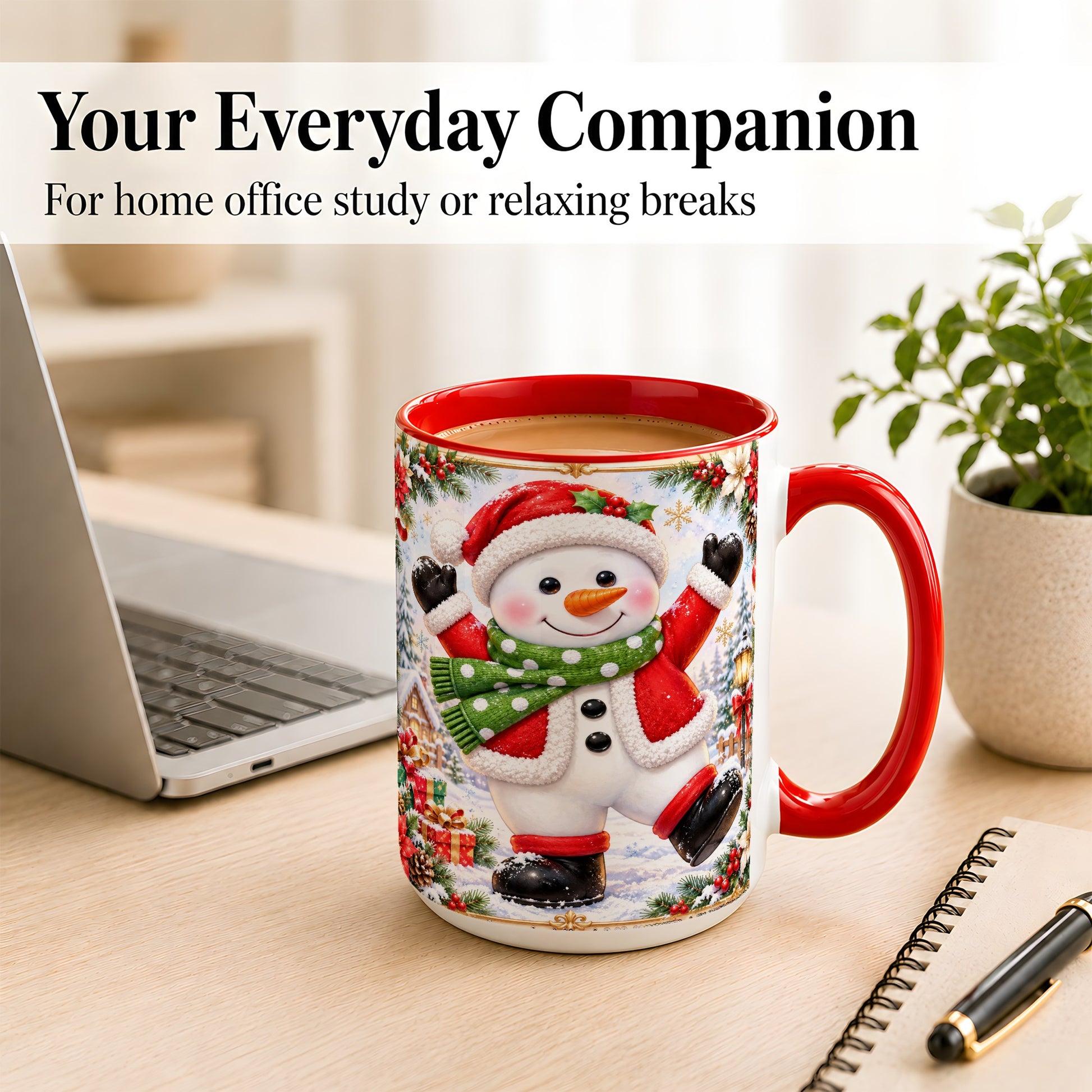 #pl[15oz|Red] Christmas Snowman Coffee Mug, Festive Snowman Mug, Ceramic Cup