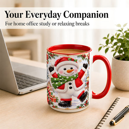#pl[15oz|Red] Christmas Snowman Coffee Mug, Festive Snowman Mug, Ceramic Cup