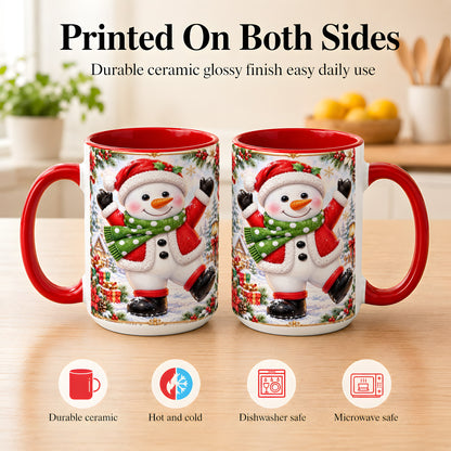 #pl[15oz|Red] Christmas Snowman Coffee Mug, Festive Snowman Mug, Ceramic Cup