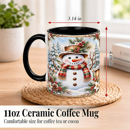 #pl[11oz|Black] Rustic Snowman Coffee Mug, Winter Snowman Mug, Ceramic Cup