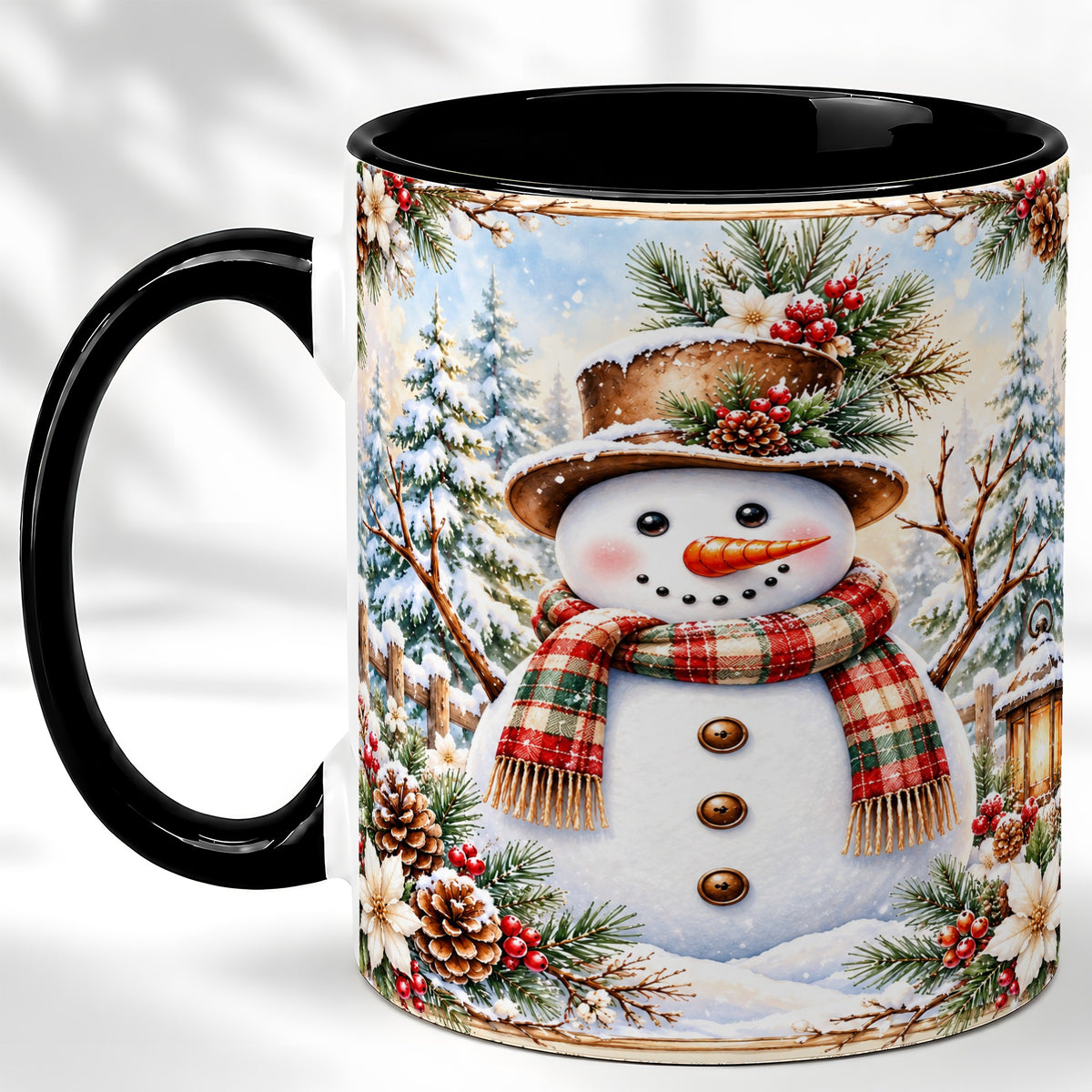 #pl[11oz|Black] Rustic Snowman Coffee Mug, Winter Snowman Mug, Ceramic Cup