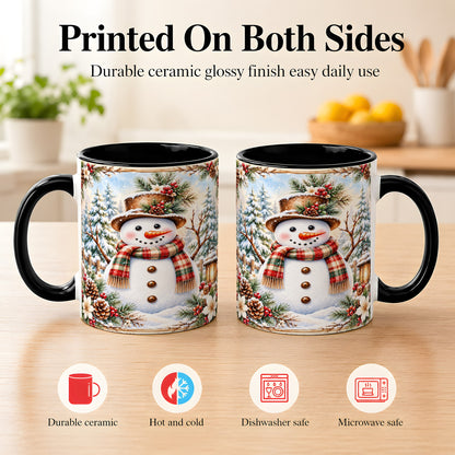 #pl[11oz|Black] Rustic Snowman Coffee Mug, Winter Snowman Mug, Ceramic Cup