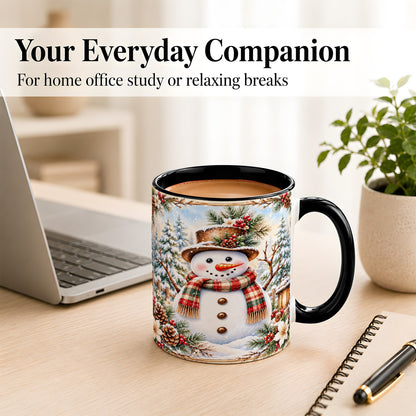 #pl[11oz|Black] Rustic Snowman Coffee Mug, Winter Snowman Mug, Ceramic Cup