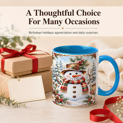 #pl[11oz|Blue] Rustic Snowman Coffee Mug, Winter Snowman Mug, Ceramic Cup