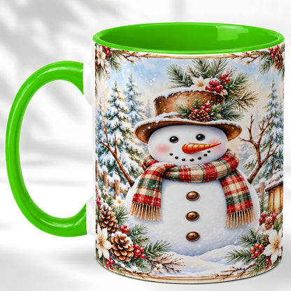#pl[11oz|Green] Rustic Snowman Coffee Mug, Winter Snowman Mug, Ceramic Cup