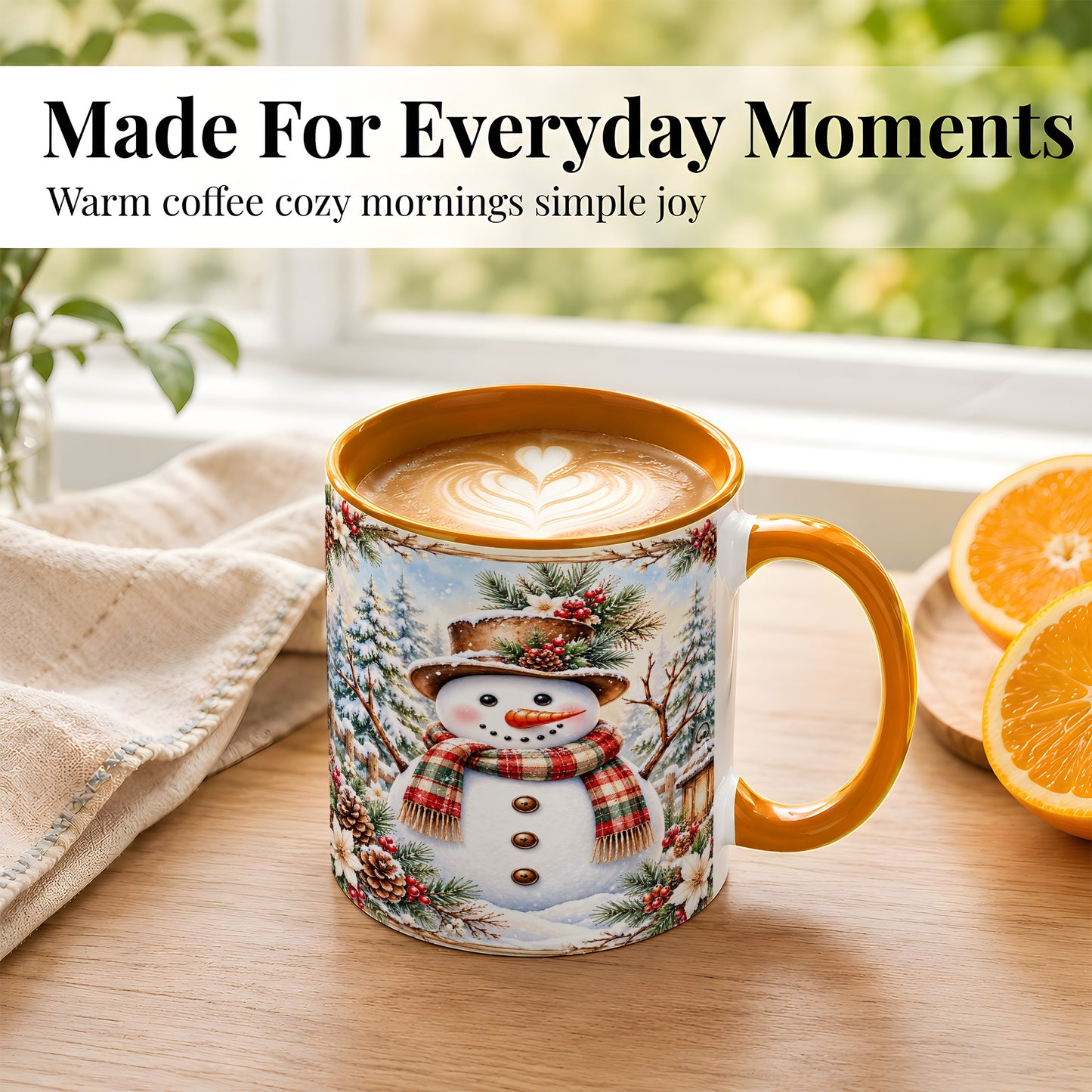 #pl[11oz|Orange] Rustic Snowman Coffee Mug, Winter Snowman Mug, Ceramic Cup