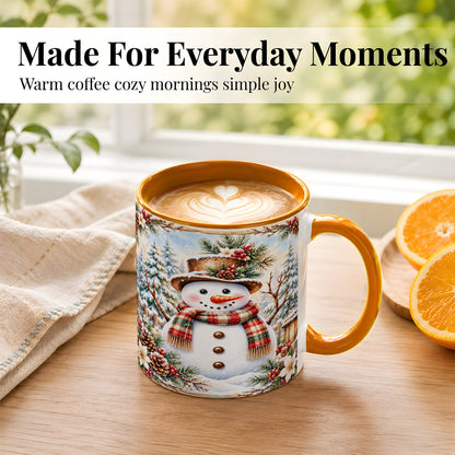 #pl[11oz|Orange] Rustic Snowman Coffee Mug, Winter Snowman Mug, Ceramic Cup