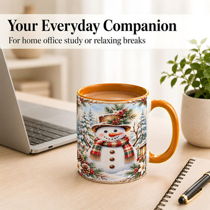#pl[11oz|Orange] Rustic Snowman Coffee Mug, Winter Snowman Mug, Ceramic Cup