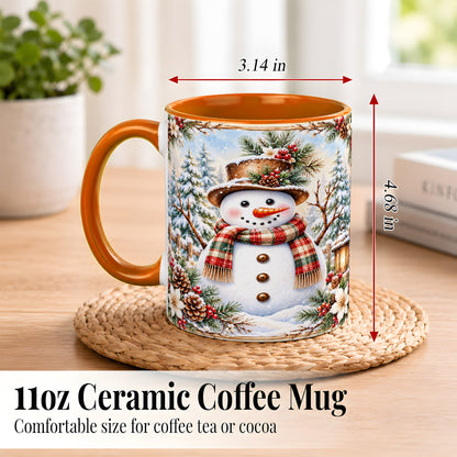 #pl[11oz|Orange] Rustic Snowman Coffee Mug, Winter Snowman Mug, Ceramic Cup