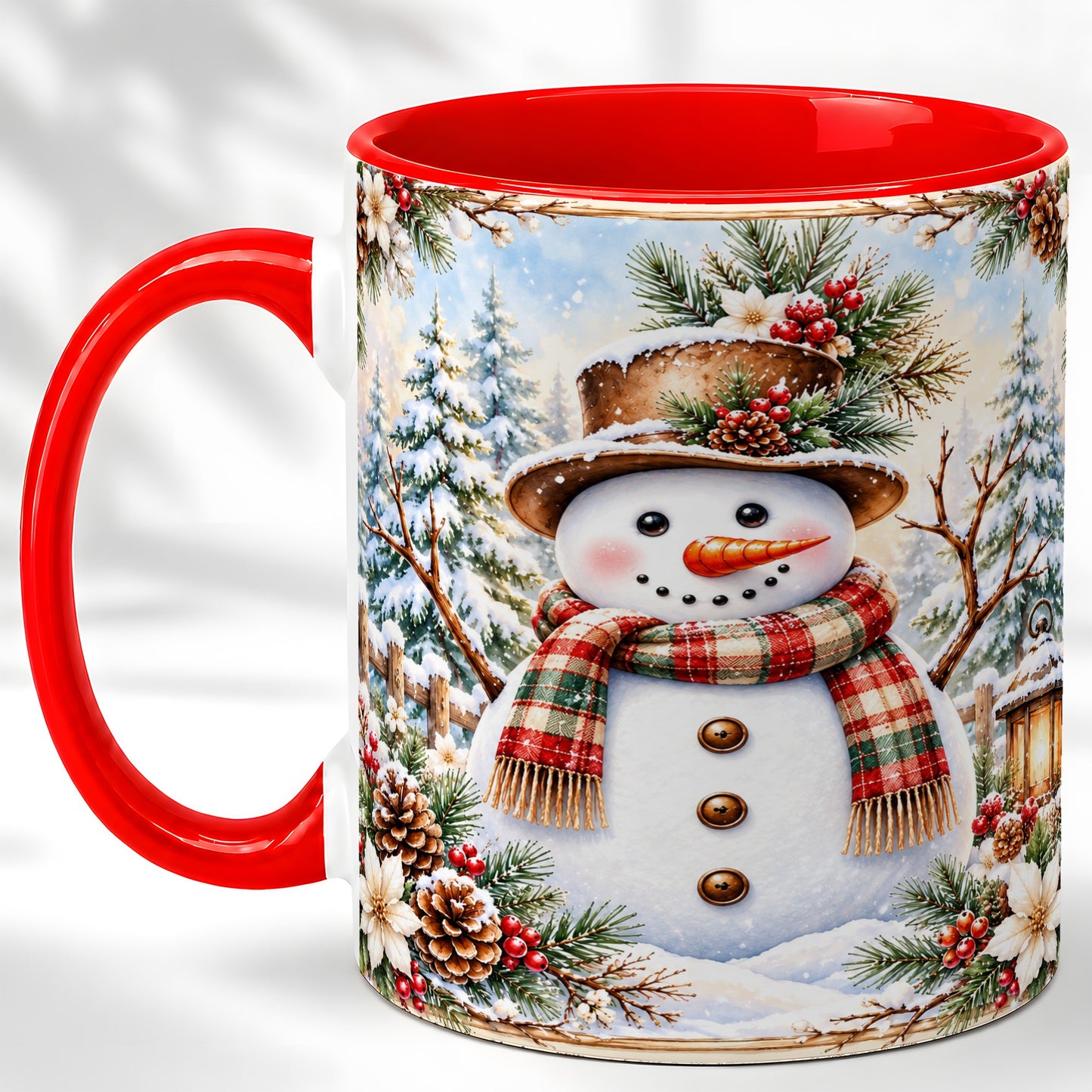 Rustic Snowman Coffee Mug, Winter Snowman Mug, Ceramic Cup