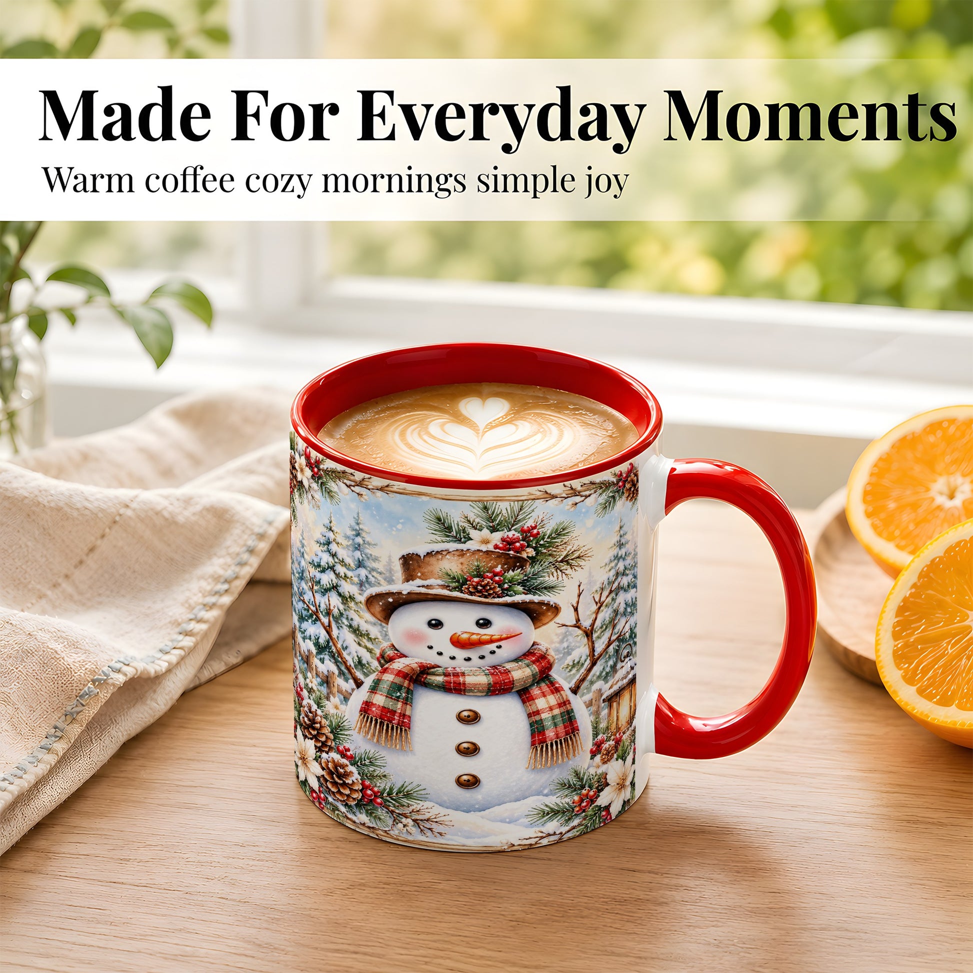 #pl[11oz|Red] Rustic Snowman Coffee Mug, Winter Snowman Mug, Ceramic Cup