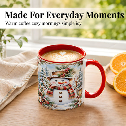 #pl[11oz|Red] Rustic Snowman Coffee Mug, Winter Snowman Mug, Ceramic Cup