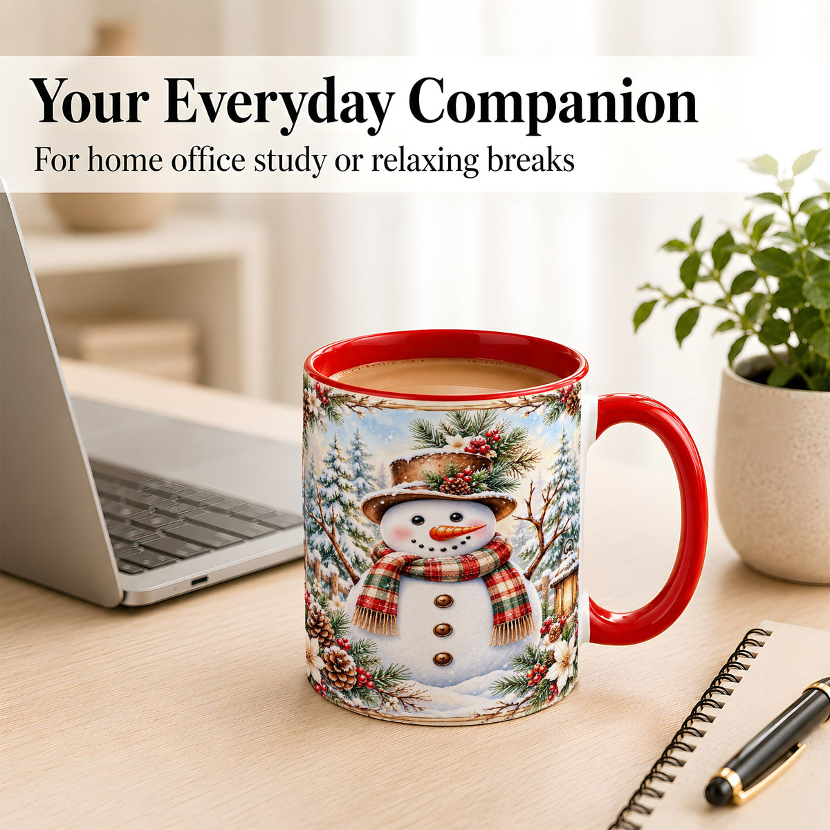 #pl[11oz|Red] Rustic Snowman Coffee Mug, Winter Snowman Mug, Ceramic Cup