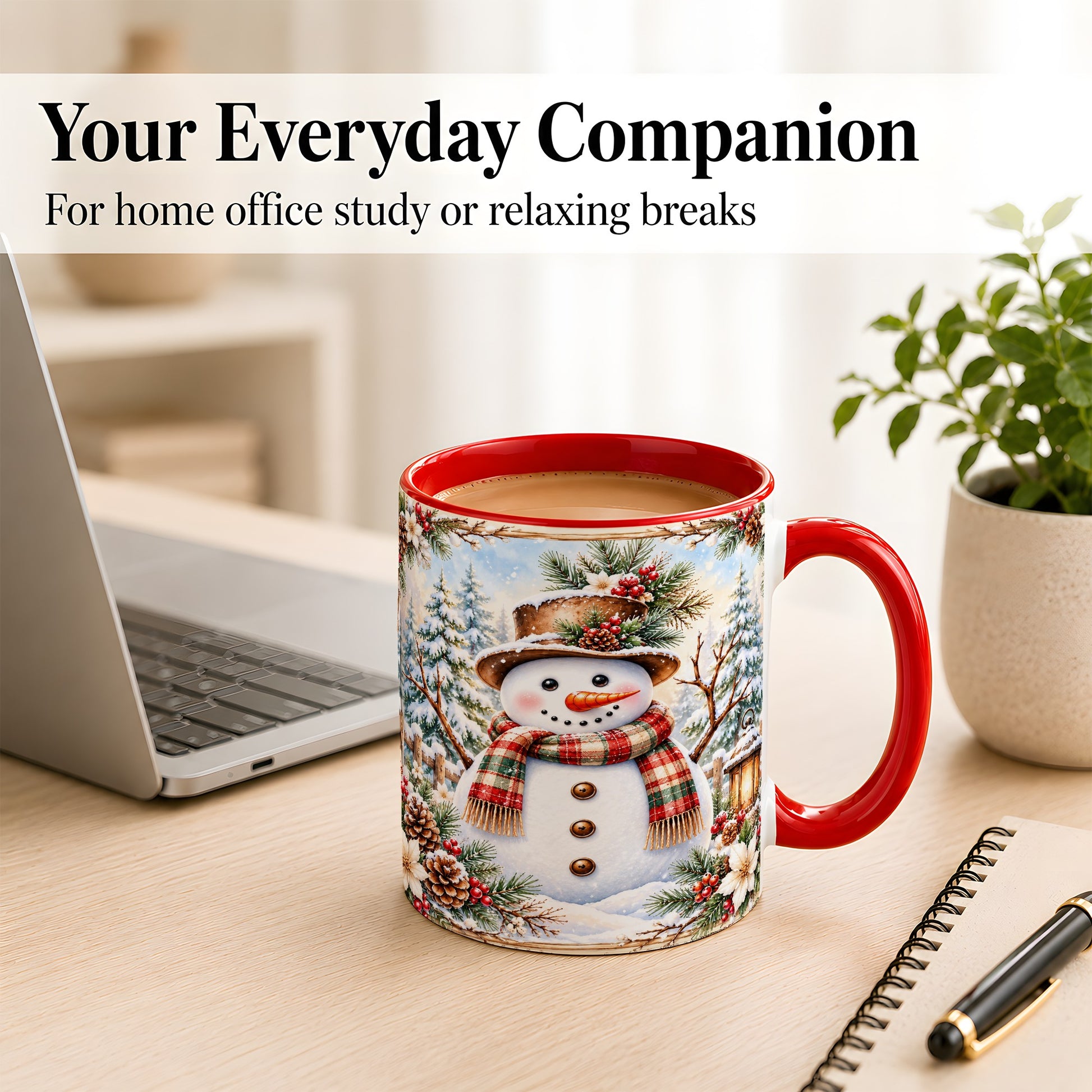 #pl[11oz|Red] Rustic Snowman Coffee Mug, Winter Snowman Mug, Ceramic Cup