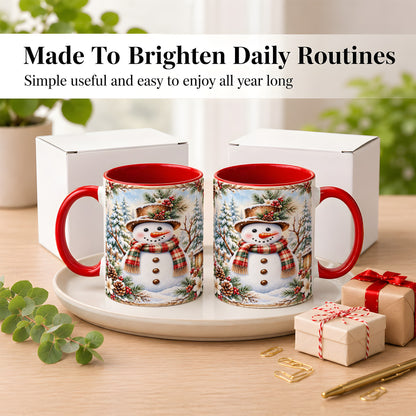 #pl[11oz|Red] Rustic Snowman Coffee Mug, Winter Snowman Mug, Ceramic Cup