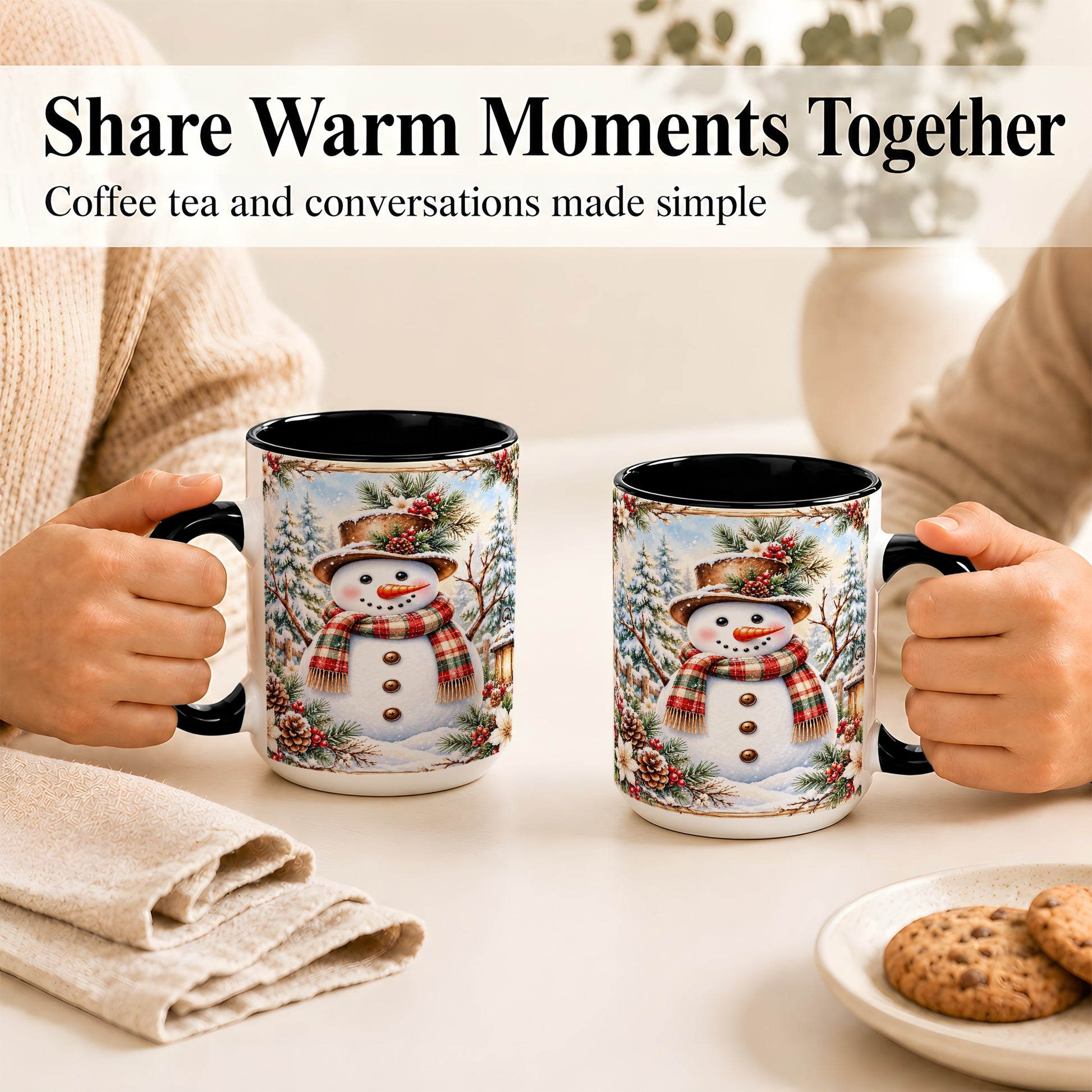 #pl[15oz|Black] Rustic Snowman Coffee Mug, Winter Snowman Mug, Ceramic Cup