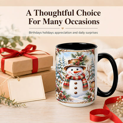#pl[15oz|Black] Rustic Snowman Coffee Mug, Winter Snowman Mug, Ceramic Cup