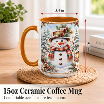 #pl[15oz|Orange] Rustic Snowman Coffee Mug, Winter Snowman Mug, Ceramic Cup