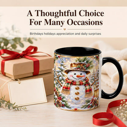 #pl[11oz|Black] Jeweled Snowman Coffee Mug, Christmas Snowman Mug, Ceramic Cup