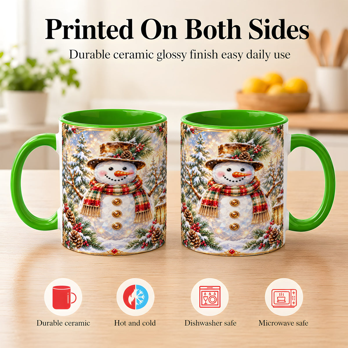 #pl[11oz|Green] Jeweled Snowman Coffee Mug, Christmas Snowman Mug, Ceramic Cup