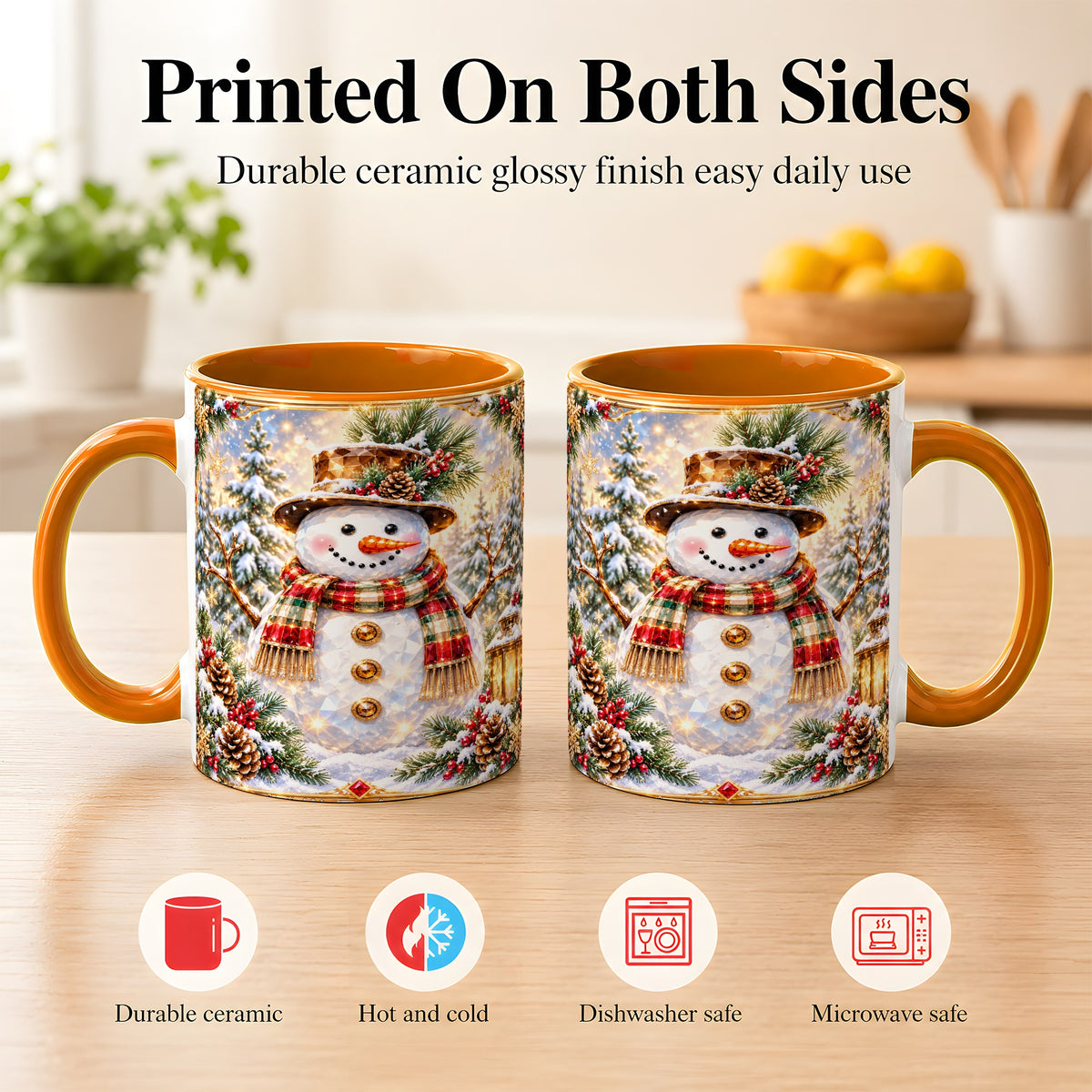 #pl[11oz|Orange] Jeweled Snowman Coffee Mug, Christmas Snowman Mug, Ceramic Cup