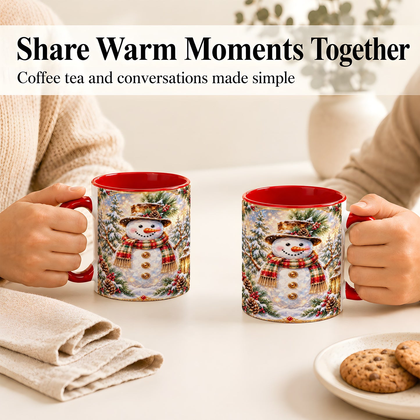 #pl[11oz|Red] Jeweled Snowman Coffee Mug, Christmas Snowman Mug, Ceramic Cup