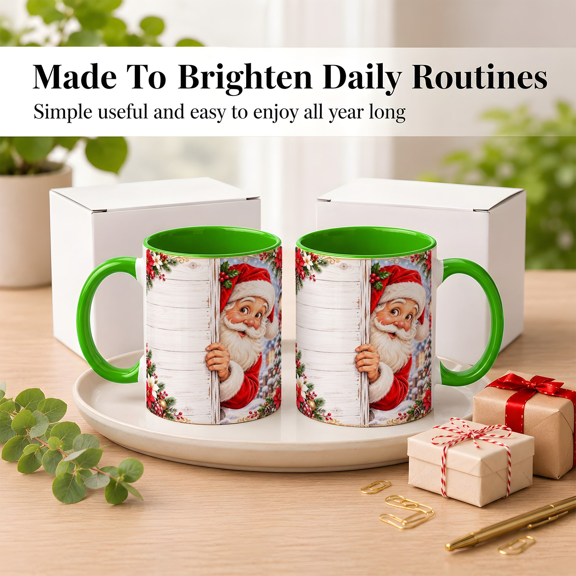 #pl[11oz|Green] Christmas Santa Coffee Mug, Holiday Santa Mug, Ceramic Cup