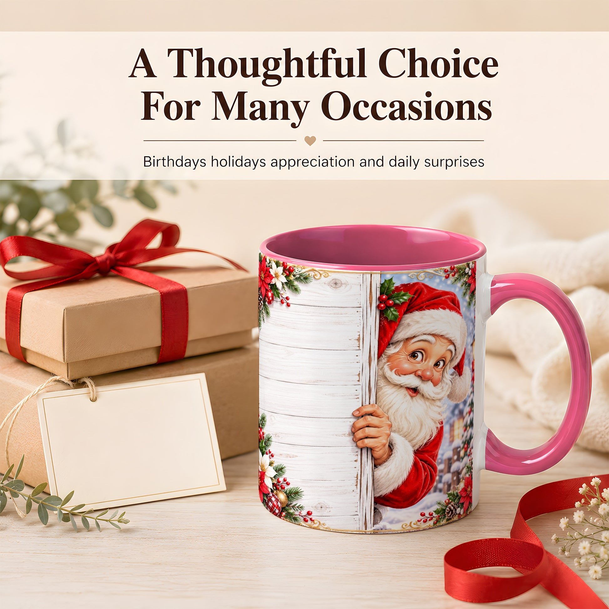 #pl[11oz|Pink] Christmas Santa Coffee Mug, Holiday Santa Mug, Ceramic Cup