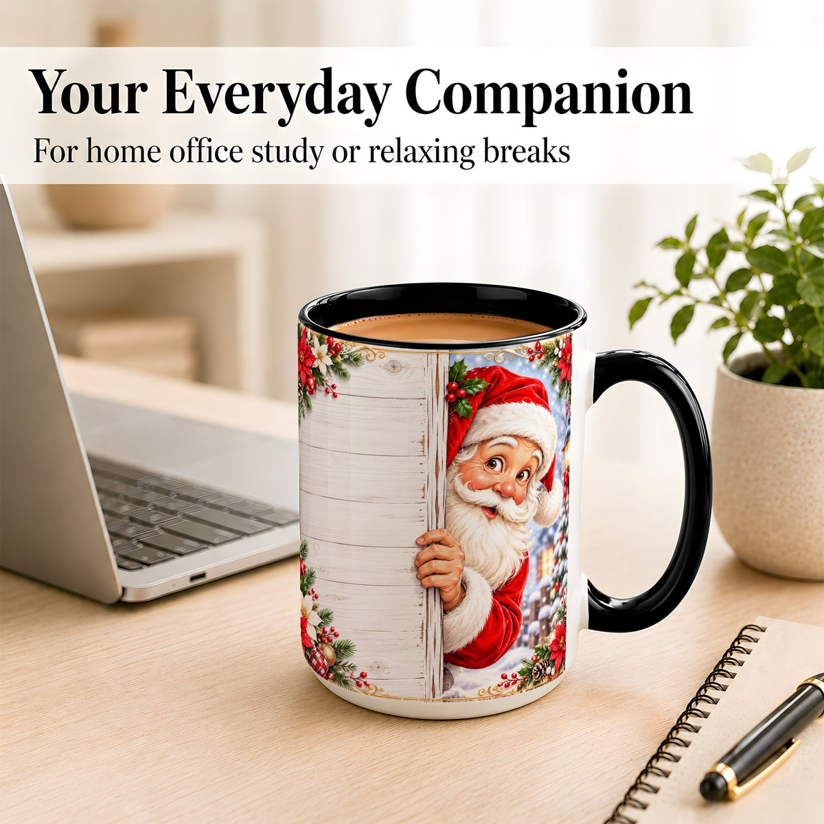 #pl[15oz|Black] Christmas Santa Coffee Mug, Holiday Santa Mug, Ceramic Cup