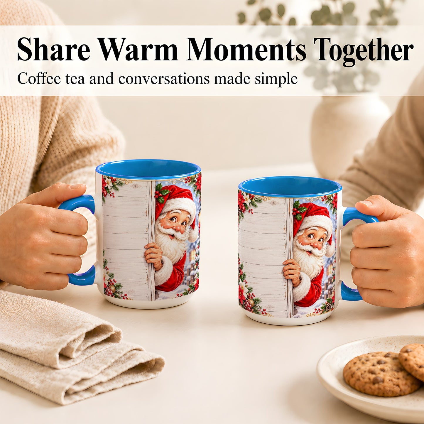 #pl[15oz|Blue] Christmas Santa Coffee Mug, Holiday Santa Mug, Ceramic Cup