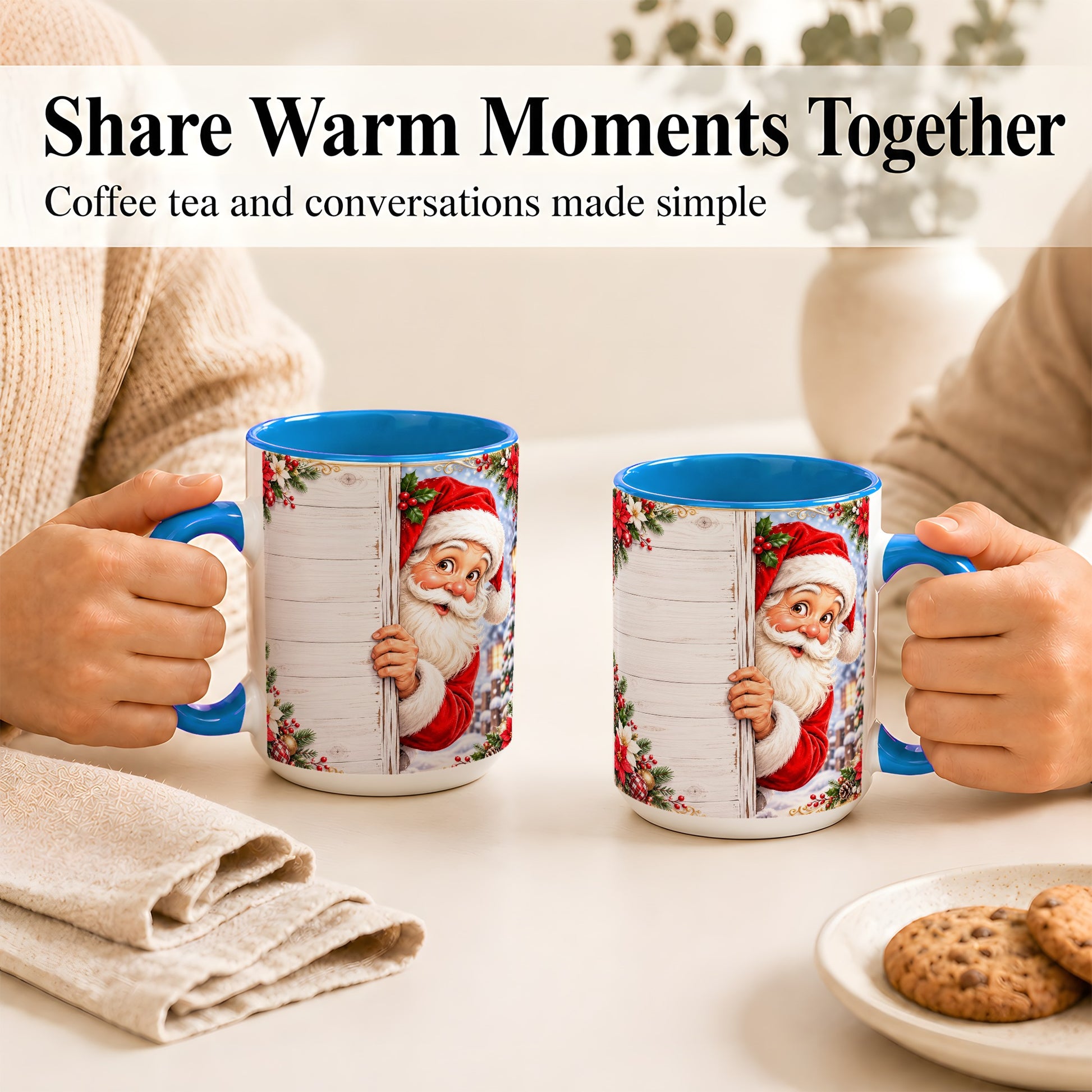 #pl[15oz|Blue] Christmas Santa Coffee Mug, Holiday Santa Mug, Ceramic Cup