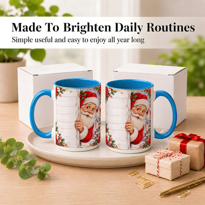 #pl[15oz|Blue] Christmas Santa Coffee Mug, Holiday Santa Mug, Ceramic Cup