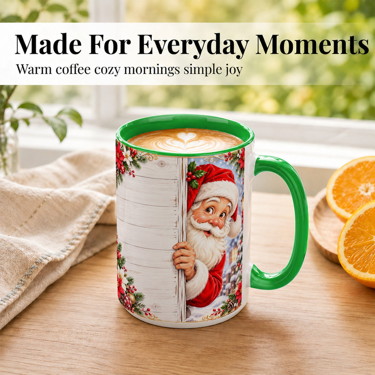 #pl[15oz|Green] Christmas Santa Coffee Mug, Holiday Santa Mug, Ceramic Cup