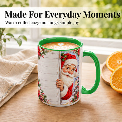 #pl[15oz|Green] Christmas Santa Coffee Mug, Holiday Santa Mug, Ceramic Cup