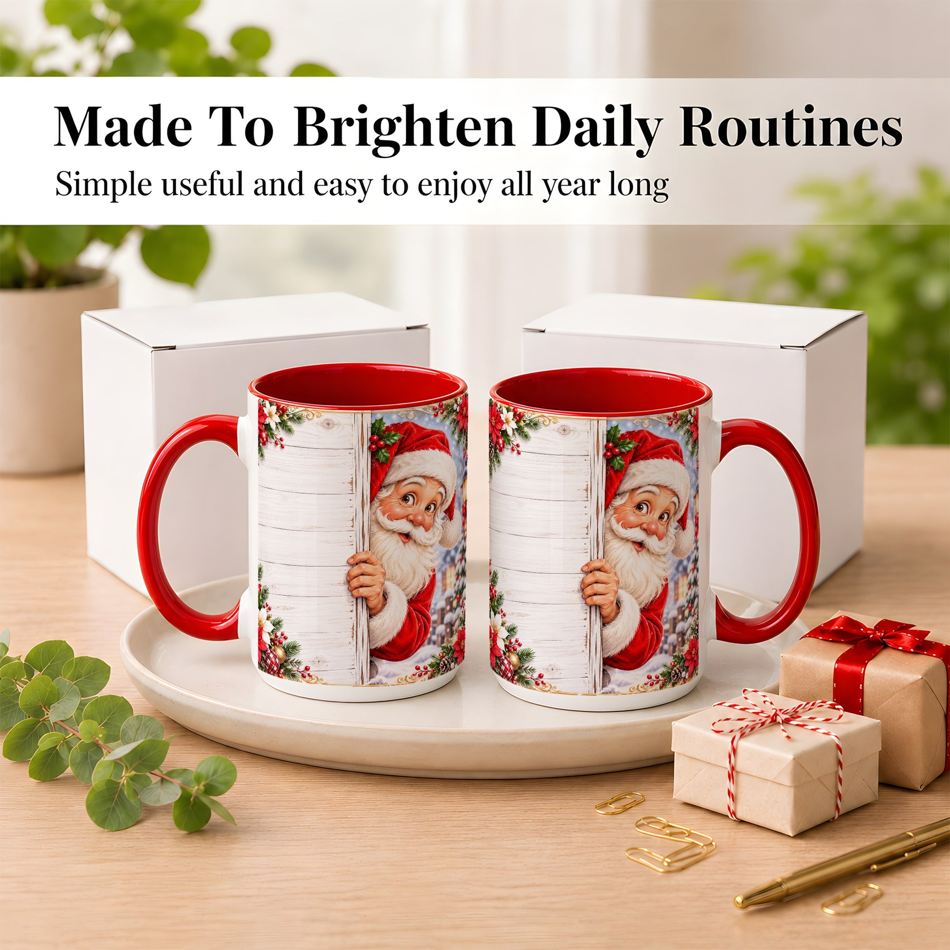 #pl[15oz|Red] Christmas Santa Coffee Mug, Holiday Santa Mug, Ceramic Cup