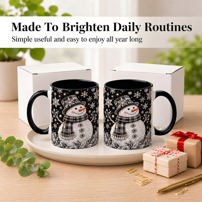 #pl[11oz|Black] Crystal Snowman Coffee Mug, Winter Snowflake Mug, Ceramic Cup