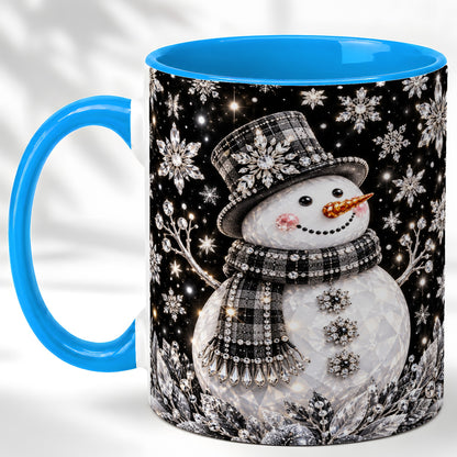 #pl[11oz|Blue] Crystal Snowman Coffee Mug, Winter Snowflake Mug, Ceramic Cup