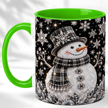 #pl[11oz|Green] Crystal Snowman Coffee Mug, Winter Snowflake Mug, Ceramic Cup