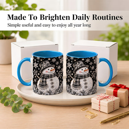 #pl[11oz|Blue] Crystal Snowman Coffee Mug, Winter Snowflake Mug, Ceramic Cup