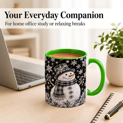 #pl[11oz|Green] Crystal Snowman Coffee Mug, Winter Snowflake Mug, Ceramic Cup