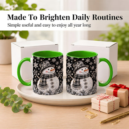 #pl[11oz|Green] Crystal Snowman Coffee Mug, Winter Snowflake Mug, Ceramic Cup