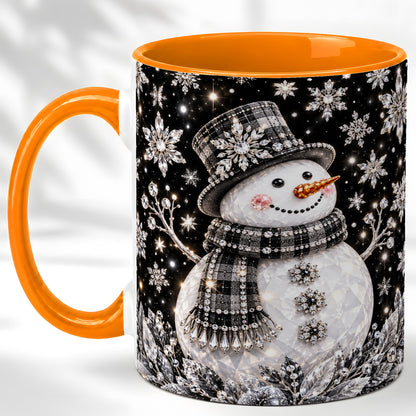 #pl[11oz|Orange] Crystal Snowman Coffee Mug, Winter Snowflake Mug, Ceramic Cup