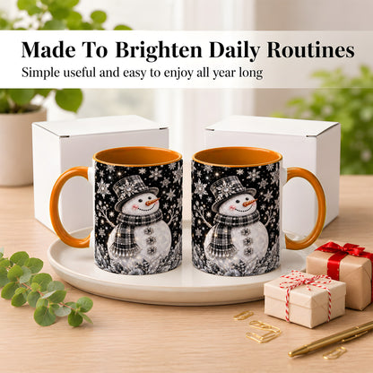#pl[11oz|Orange] Crystal Snowman Coffee Mug, Winter Snowflake Mug, Ceramic Cup