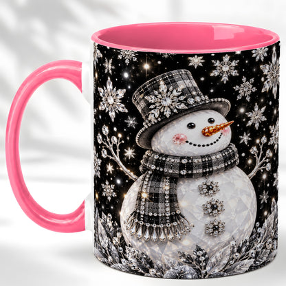 #pl[11oz|Pink] Crystal Snowman Coffee Mug, Winter Snowflake Mug, Ceramic Cup