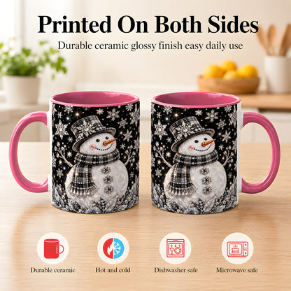 #pl[11oz|Pink] Crystal Snowman Coffee Mug, Winter Snowflake Mug, Ceramic Cup