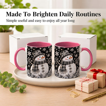 #pl[11oz|Pink] Crystal Snowman Coffee Mug, Winter Snowflake Mug, Ceramic Cup