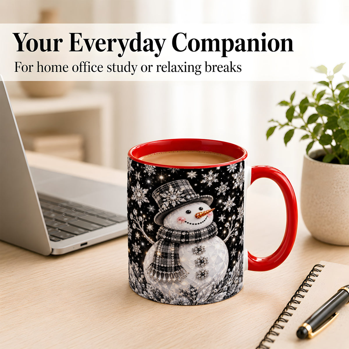 #pl[11oz|Red] Crystal Snowman Coffee Mug, Winter Snowflake Mug, Ceramic Cup