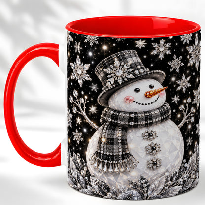 Crystal Snowman Coffee Mug, Winter Snowflake Mug, Ceramic Cup